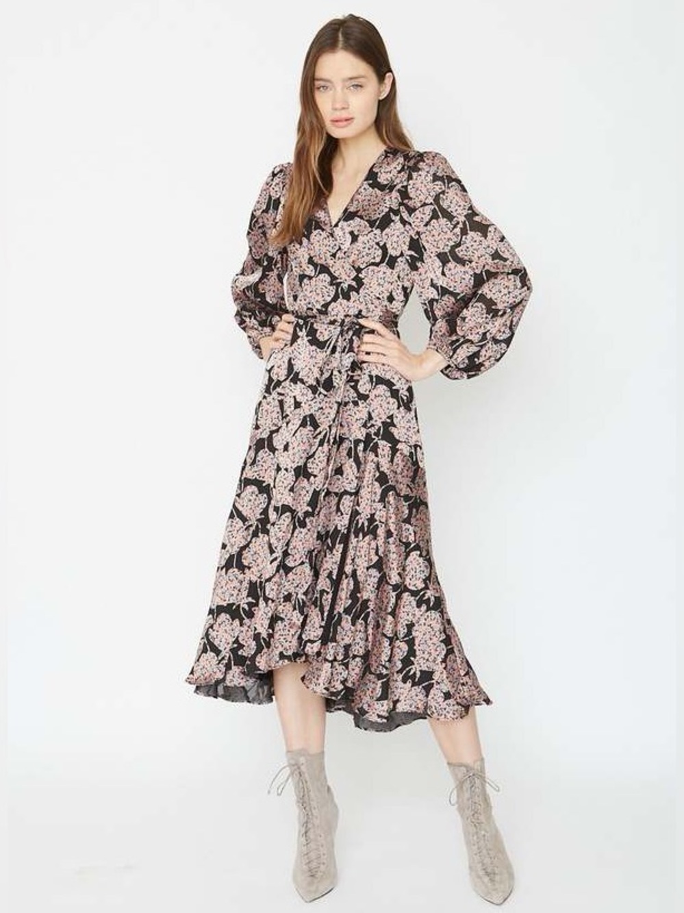 Caballero Collection Moon Maxi Wrap Dress in Floral Burnout XXS
